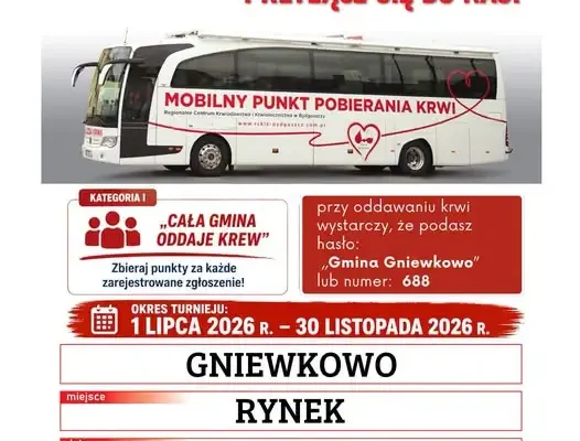 Zbiórka krwi w Gniewkowie – 29 września na Rynku