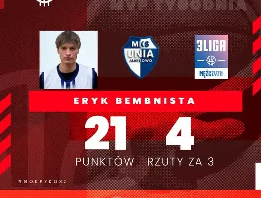 Eryk Bembnista pierwszym MVP Tygodnia w koszykarskich rozgrywkach Kujawsko-Pomorskiego