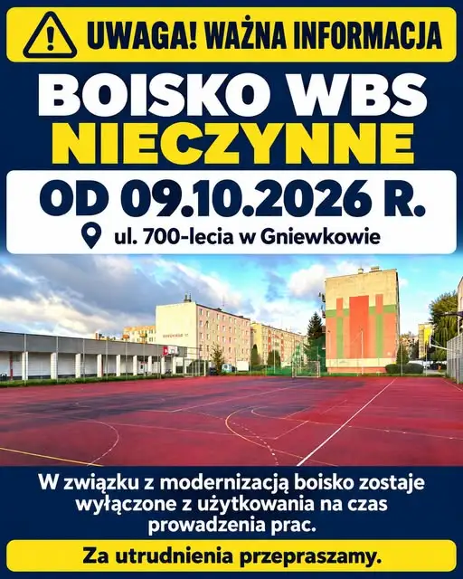 Boisko WBS w Gniewkowie zamknięte na czas modernizacji