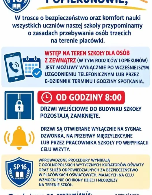 Szkoła wprowadza nowe zasady wstępu dla rodziców i osób z zewnątrz