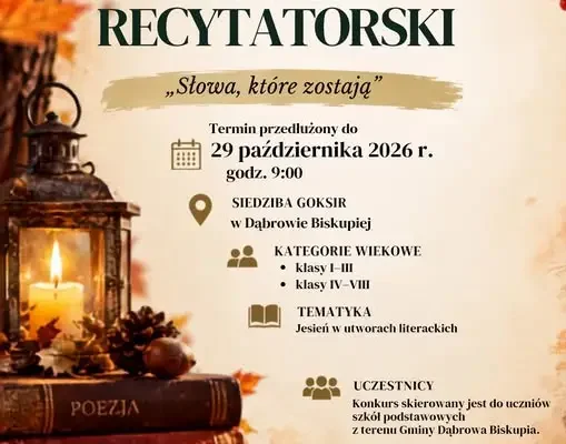 Gminny Konkurs Recytatorski „Słowa, które zostają” – nowy termin 29 października