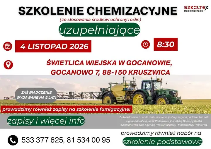 Szkolenie chemizacyjne dla rolników w Gocanowie – 4 listopada
