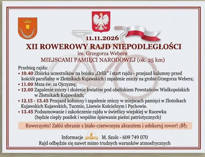 Rowerowy Rajd Niepodległości w gminie Złotniki Kujawskie – zapisy do 8 listopada