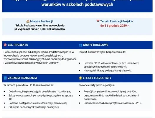 SP 16 w Inowrocławiu z unijnym wsparciem na rozwój edukacji