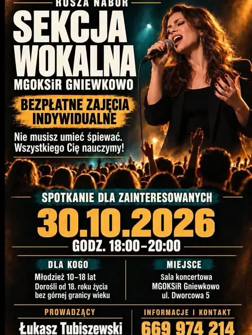 Nabór do sekcji wokalnej MGOKSiR w Gniewkowie – spotkanie już w piątek